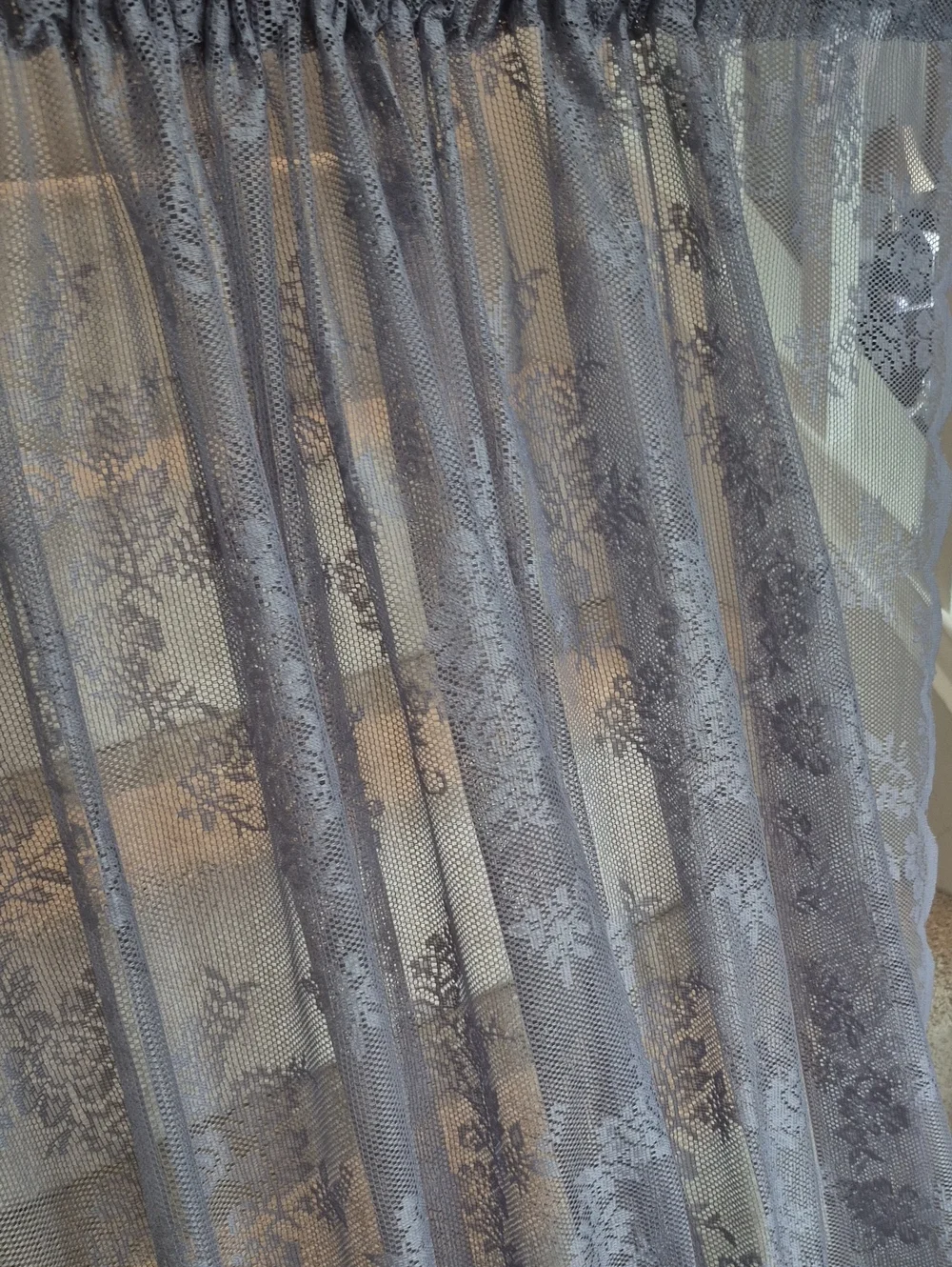 UrbanLotus Sheer Lace Floral Curtain Panel Silvery Gray 56x96